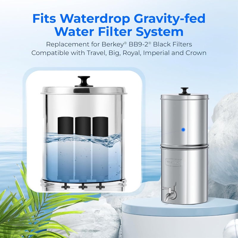 Waterdrop NSF/ANSI 42&372 Certified Water Filter, for Berkey® BB9-2® Black Filters, Berkey® Gravity Water Filter System and King Tank Series Travel, (Pack of 3) - Image 3